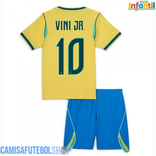 Camisa de time de futebol Brasil Vinicius Junior #10 Replicas 1º Equipamento Infantil Mundo 2026 Manga Curta (+ Calças curtas)